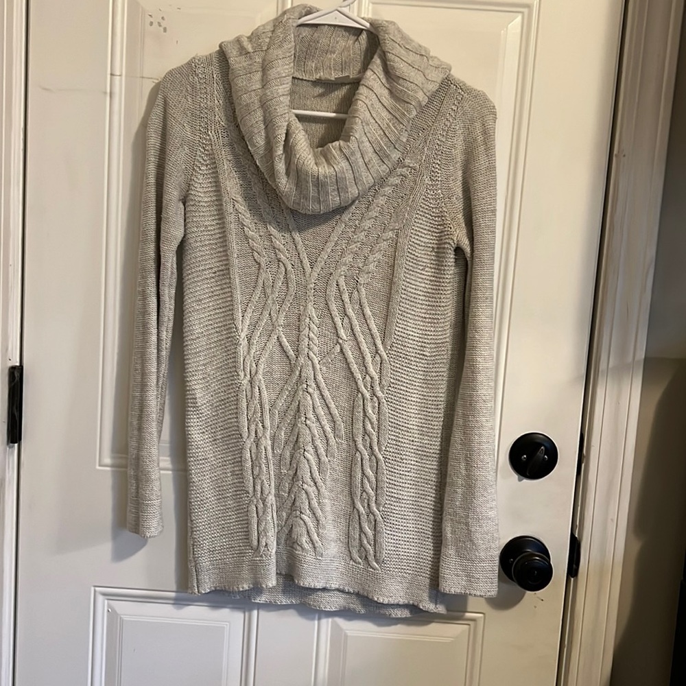 Cowl neck gray maternity sweater
